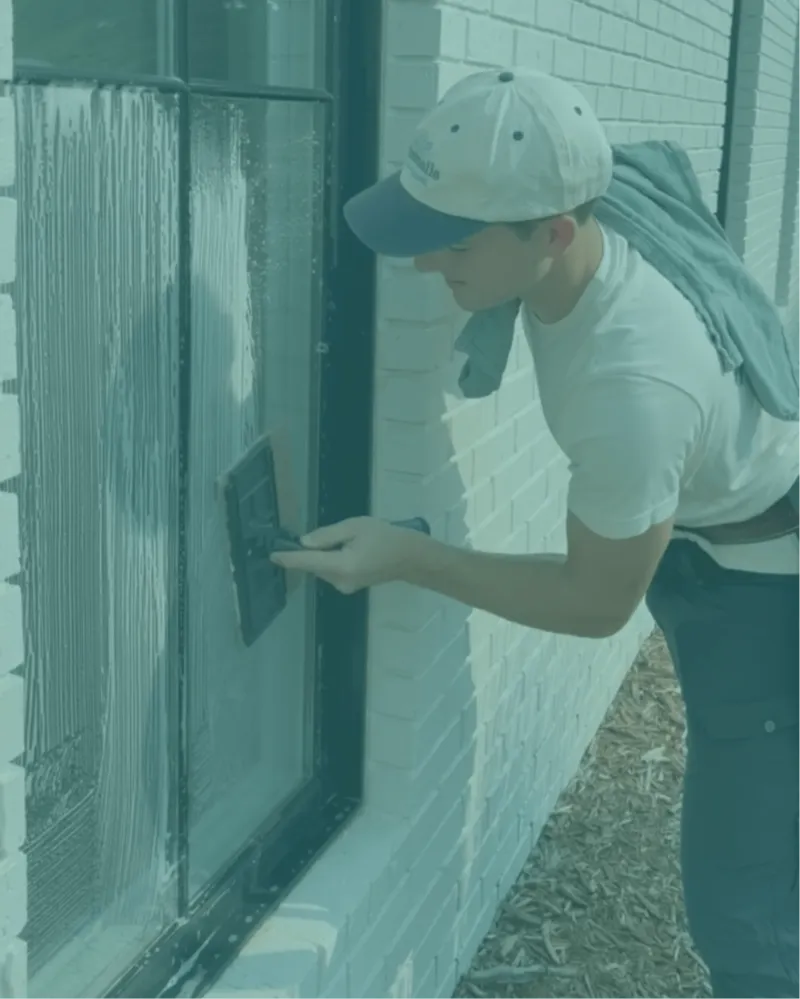 Scrubbing a window pane with a professional scrubber
